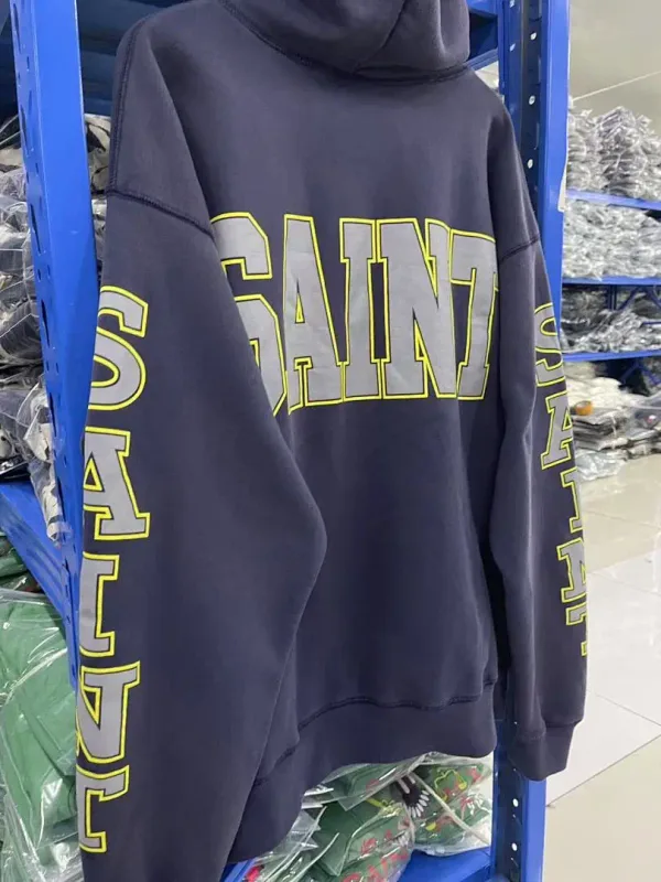 26FW SAINT x Ber B J Co-brand Big Logo Printed Women Men Washed Hooded Sweatshirt Hoodies Vintage Distressed Men Casual Hoodie