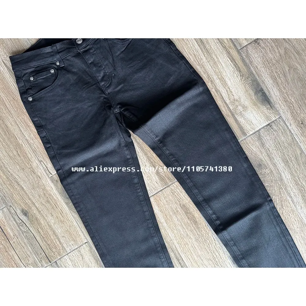 Men's American High Street Distressed Solid Black Coated High Stretch Skinny & Slim Fit Jeans Pant — image 6