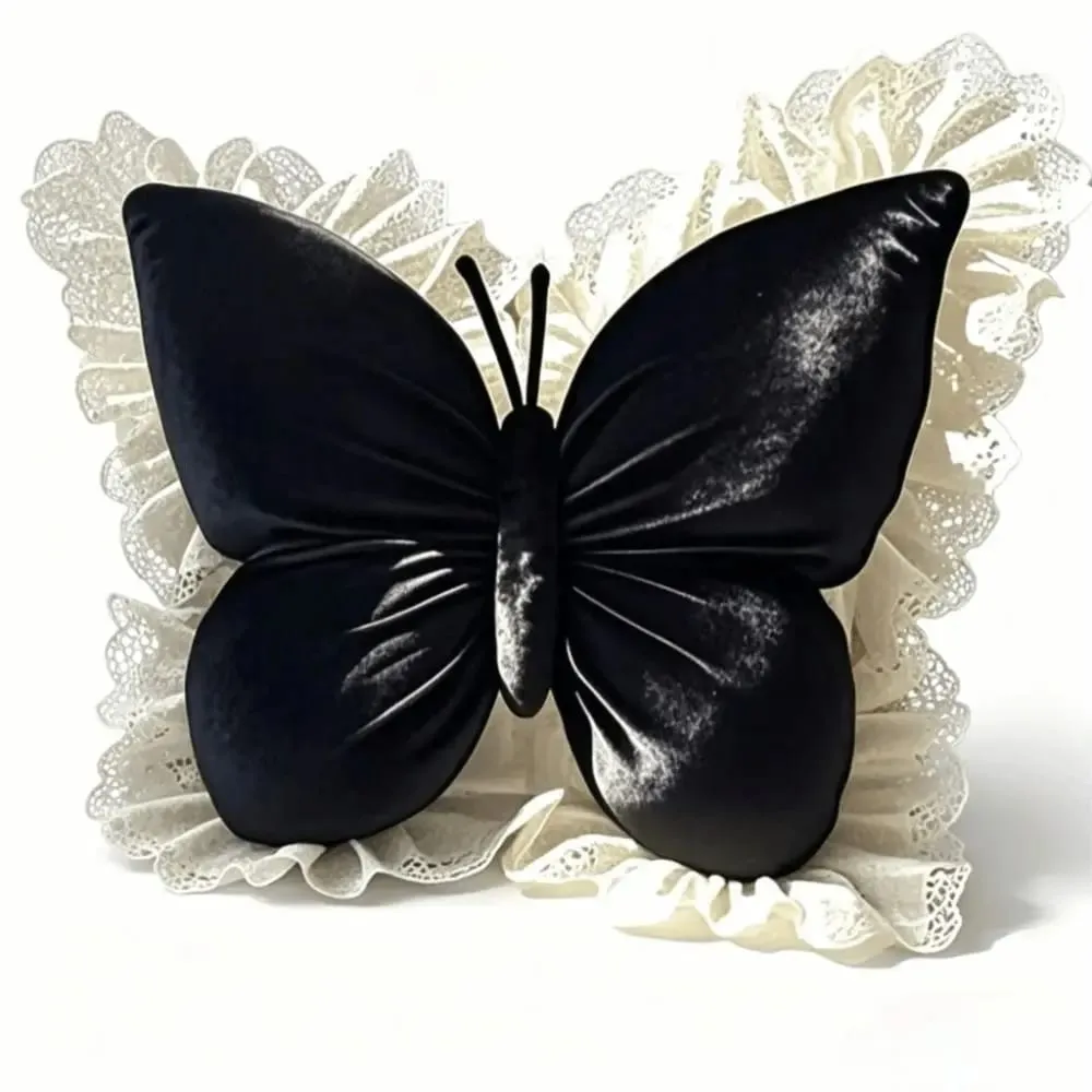 Decorative Cushion Velvet Butterfly Plush Pillow Lace Trim Plush Bow Plush Cushion Soft Cute Bow Throw Pillow Office — image 5