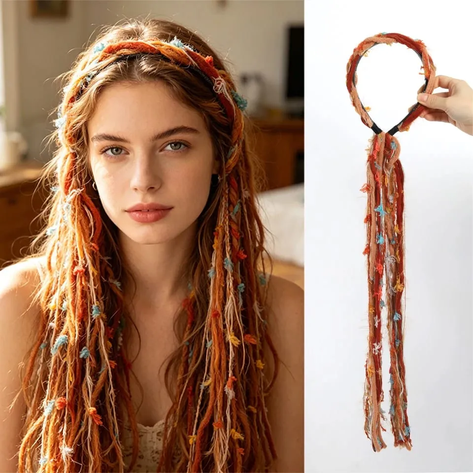 Plush Maillard Colored Long Tassel Headband Bohemian Hair Accessory Suitable for Women's Parties