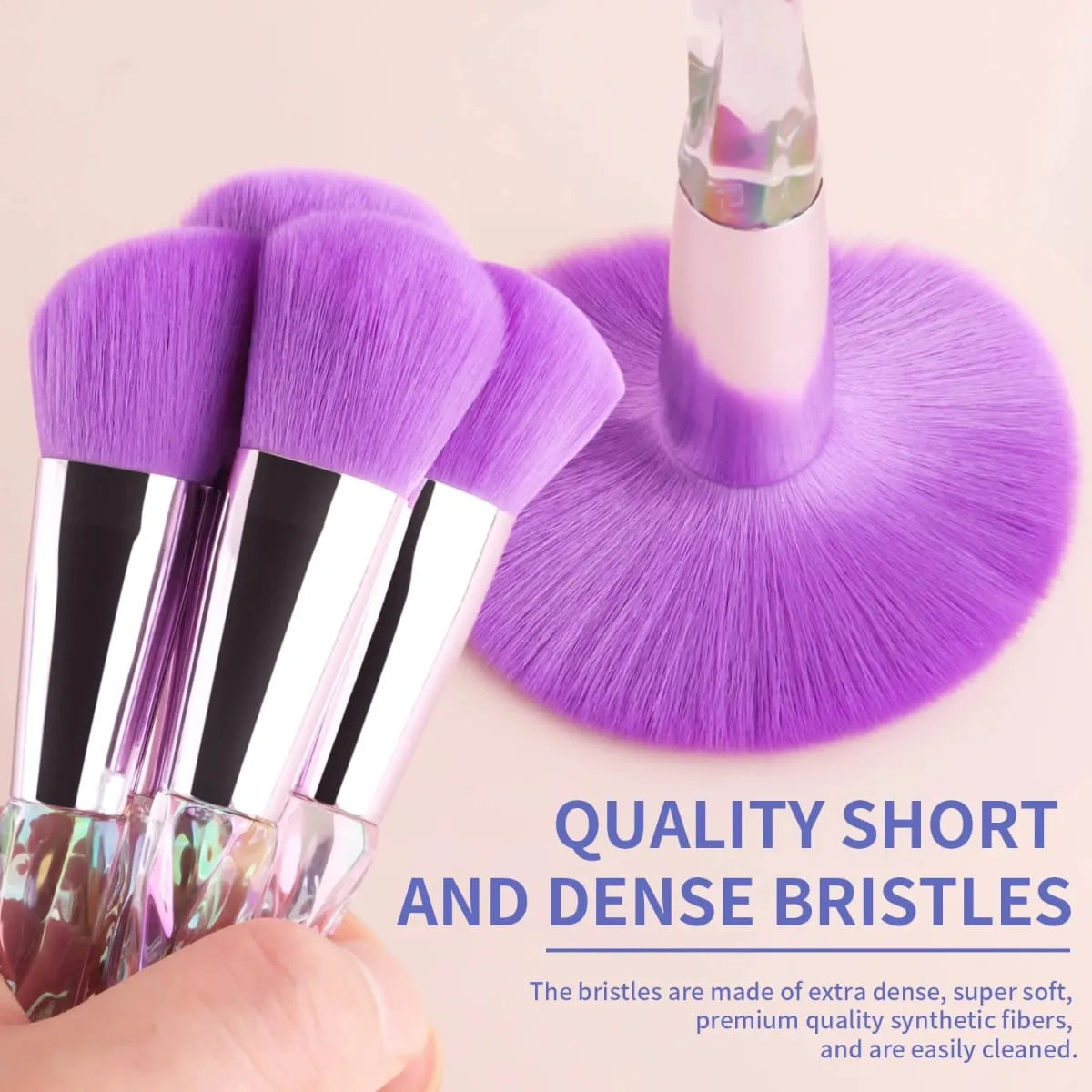 10Pcs Shiny Crystal Handle Makeup Brush Set with Case Round Loose Powder Brush & Flat Foundation Brush for Eye Makeup