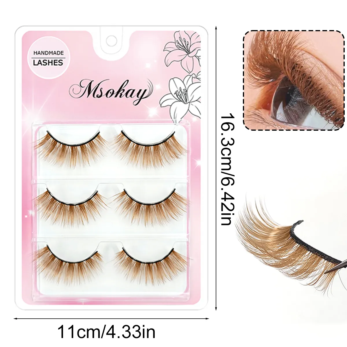 3 Pairs Rainbow Colored Eyelashes Brown Cosplay False Eyelashes Blonde Makeup Eye Lashes Colorful Blue Halloween Vegan Cilias