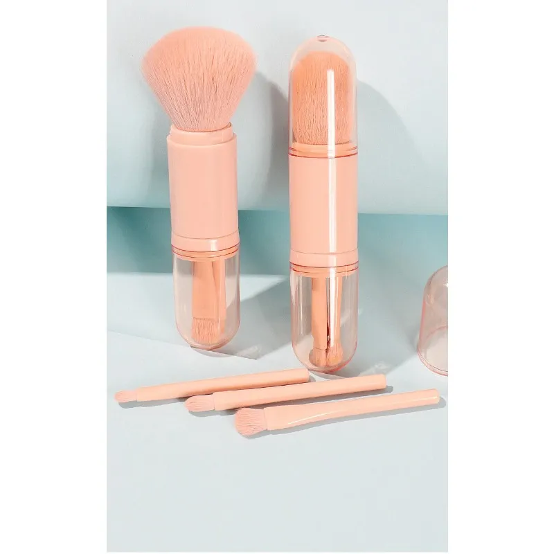 4pcs/set 4 In 1 Telescopic Makeup Brush Portable Travel Makeup Brushes Set Eyeshadow Loose Powder Mini Makeup Brush Beauty Tools