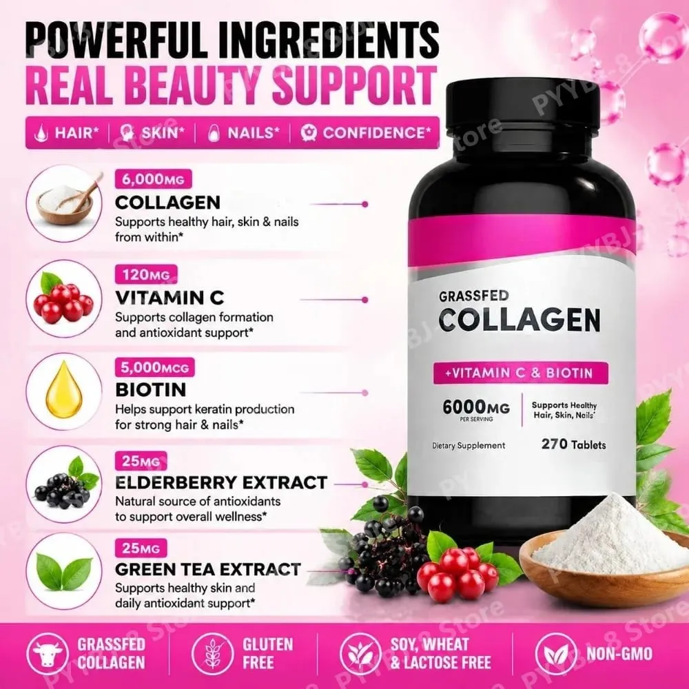 Collagen Tablets 6000mg with Vitamin C and Biotin Hair Skin Nails Beauty Support Dietary Supplement 270 Tablets