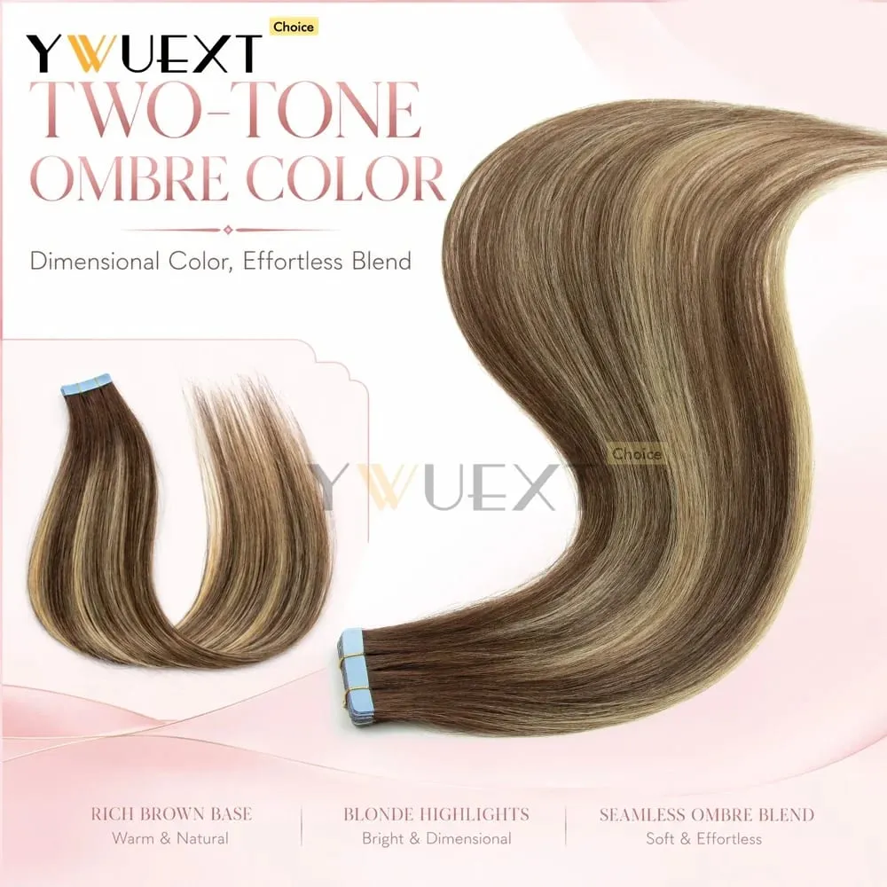 20pcs/Pack Gradient Colors Tape in Human Hair Extensions Add Volume And Length for Women 30g 16-20 inches Salon Quality YWUEXT