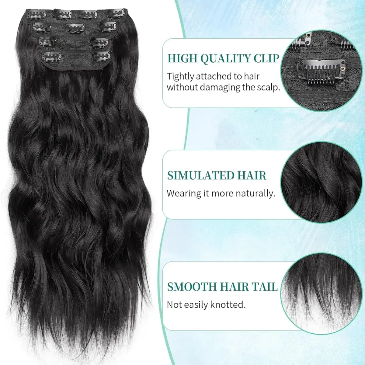 4Pcs/Set Synthetic Hair Clip In Hair Extensions 24Inch Long Wavy Thick Hairpieces For Women Full Head Ombre Hairpiece