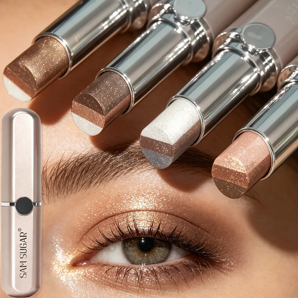 3-Color Gradient Eyeshadow Stick Shimmer Highlight Contour Cream Eyeshadow Waterproof Smudge Resistant Quick Eye Makeup Stick