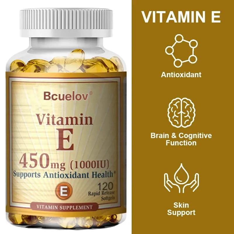 Bcuelov Vitamin E 1000 IE 450mg - til hudhår cirkulationssundhed immunsystemstøtte - antioxidanttilskud
