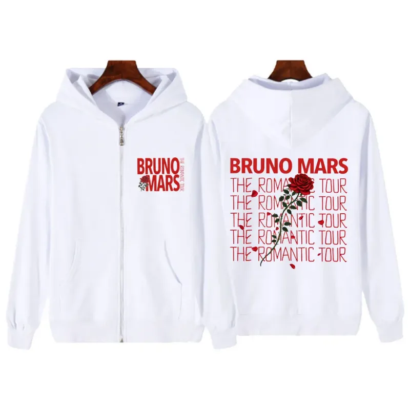 Bruno Mars The Romantic Tour 2026 Print Zip Up Hoodie Men Women Fashion Pullover Long Sleeves Loose Aesthetic Zipper Sweatshirts