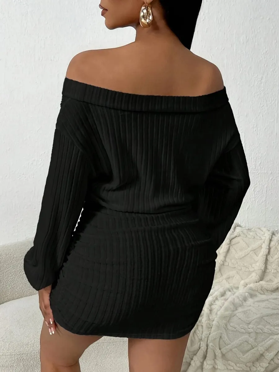One-Shoulder Puffy Solid Color Casual Multi-Functional Long-Sleeved Knitted Dress