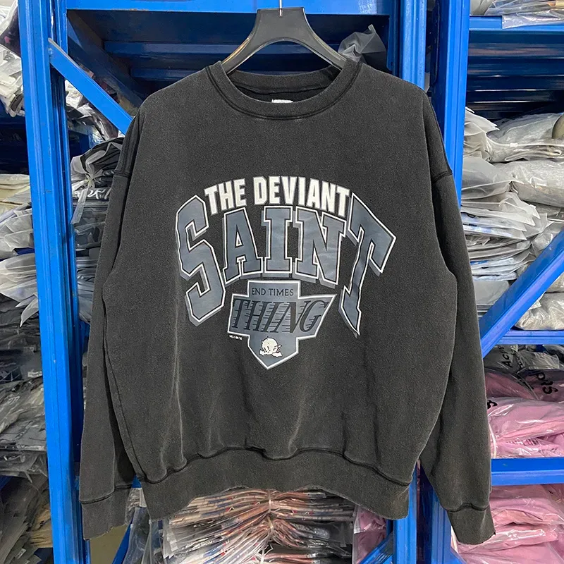 Autumn Winter Classic Overlapping Logo Print Saint Sweatshirts Men Women Couple Colorful Letters Graffiti Washed Black Pullovers — image 24