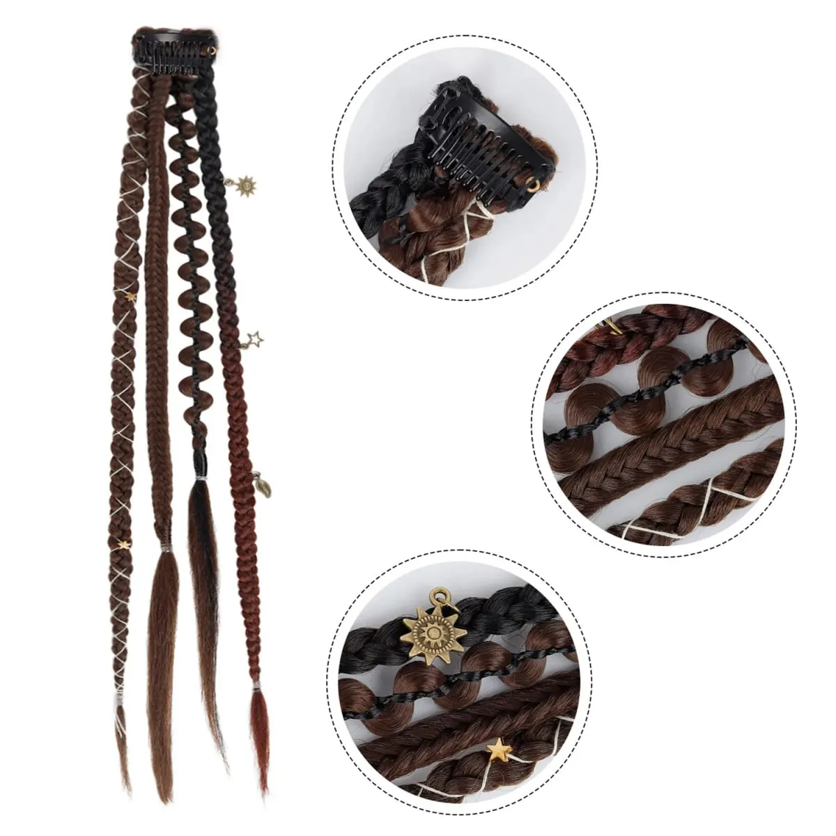 Clip in Braided Hair Extensions for Women Boho Dreadlock Clip in Braids with Beads 2pcs Handmade Synthetic Braided Hairpieces — image 5