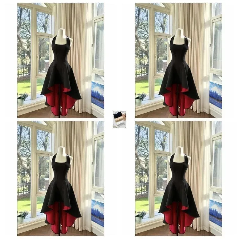 France Elegant Black Patchwork Long Strap Dress Sleeveless Party Style Women Gentle Y2k Vintage Bodycon Spring Summer 2026