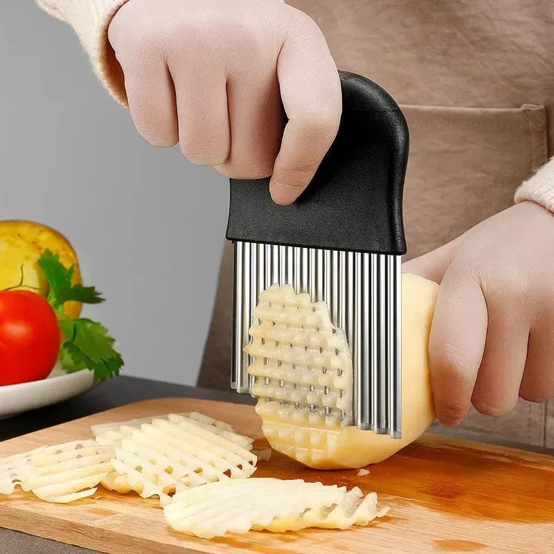 Stainless Steel Potato Chip Slicer Dough Vegetable Fruit Crinkle Wavy Kitchen Knife Cutter Chopper French Fry Maker Tools Gadget