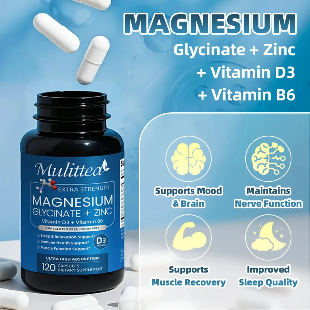 Magnesium Glycinate Supplement | Boost Immune System Improve Sleep Enhance Energy & Mood | 60/120 Capsules