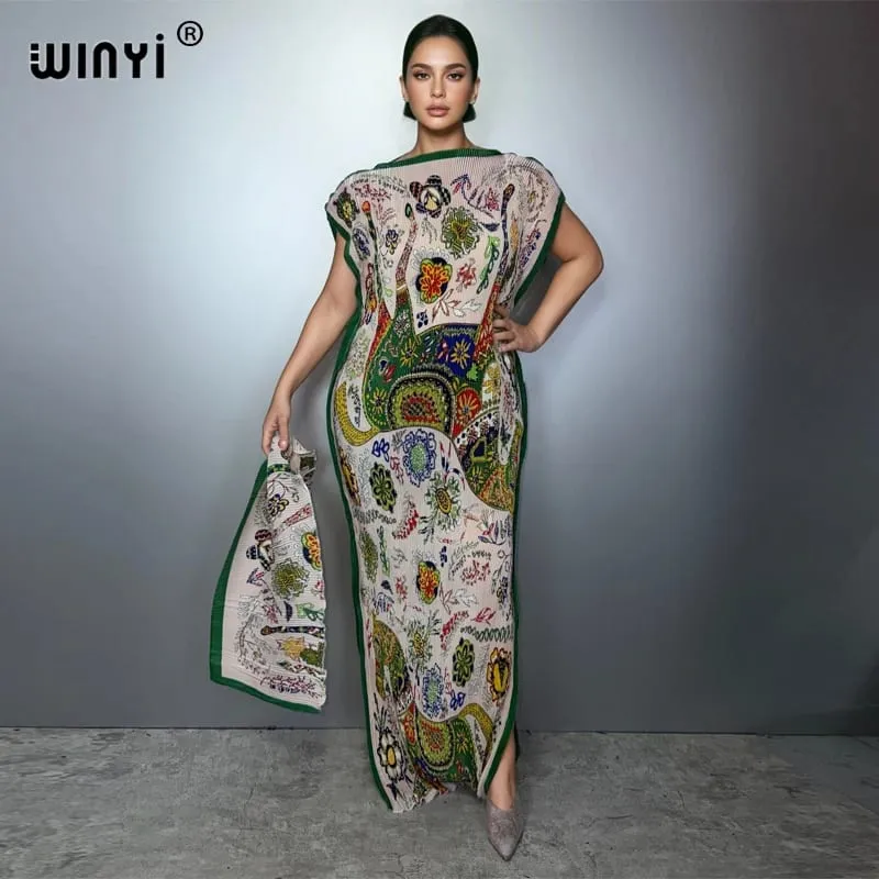 Plisované elastické tenké šaty dámské zmačkaný design Plisované luxusní muslimské společenské šaty Abaya Poncho pro ženy Plážové oblečení Kaftan