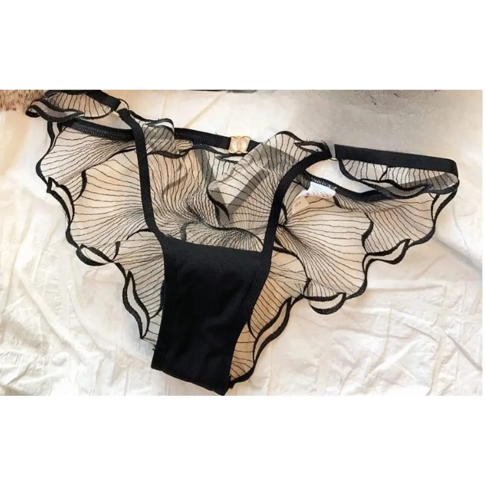 セクシーな Womens French Lace Bra Set Ultra Thin Floral Embroidery Hollow Minimizer Brassiere Sheer Lingerie Soft Stretchy 32 to 38