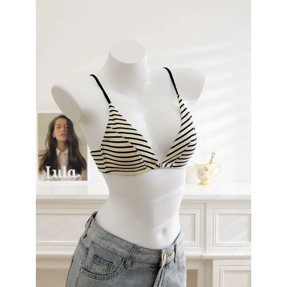 Women Front Closure Bra Set Summer Thin Light Cotton French Triangle Cup Backless Beauty Back Lingerie Suit For Small Chest S-XL