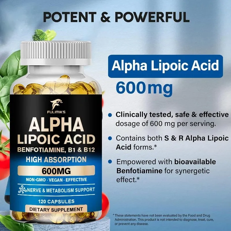 Buy 1 Get 1 Free! Fulimiks Alpha Lipoic Acid Capsules with Vitamin B1 for Nerve Health Brain Function Support Heart Health