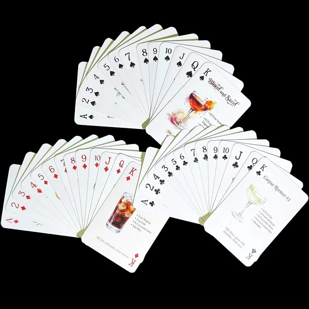 54-Card Deck of Original Cocktail Recipes Bartender's Guide Party Playing Cards Home Bar Decor Drinking Game with Storage Box