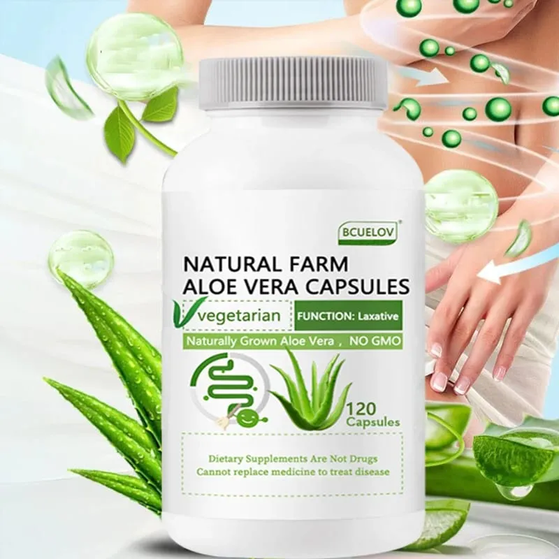 Natural Farm Cápsulas de Aloe Vera - Aliviar a constipação corporal Ajudam a equilibrar o ácido estomacal, apoiam o conforto gastrointestinal