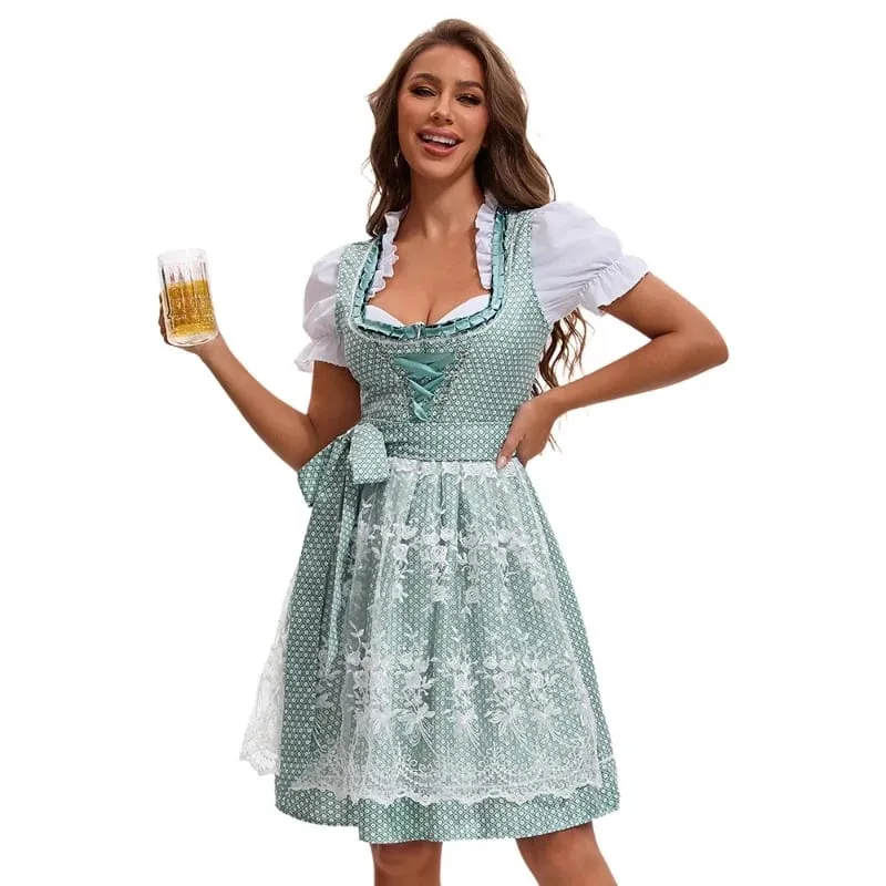 2025 Multicolor Munich Oktoberfest Dress for Women Bavarian Traditional Ethnic Print Beer Skirt with Top and Apron Maid Costume — image 2