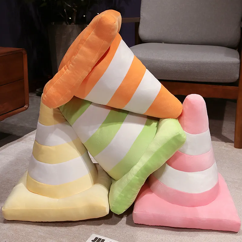 Roadblock Cushion Stuffed Soft Lifelike Plush Traffic Cone Road Construction Cone Pillow Kids Toys Home Decoration