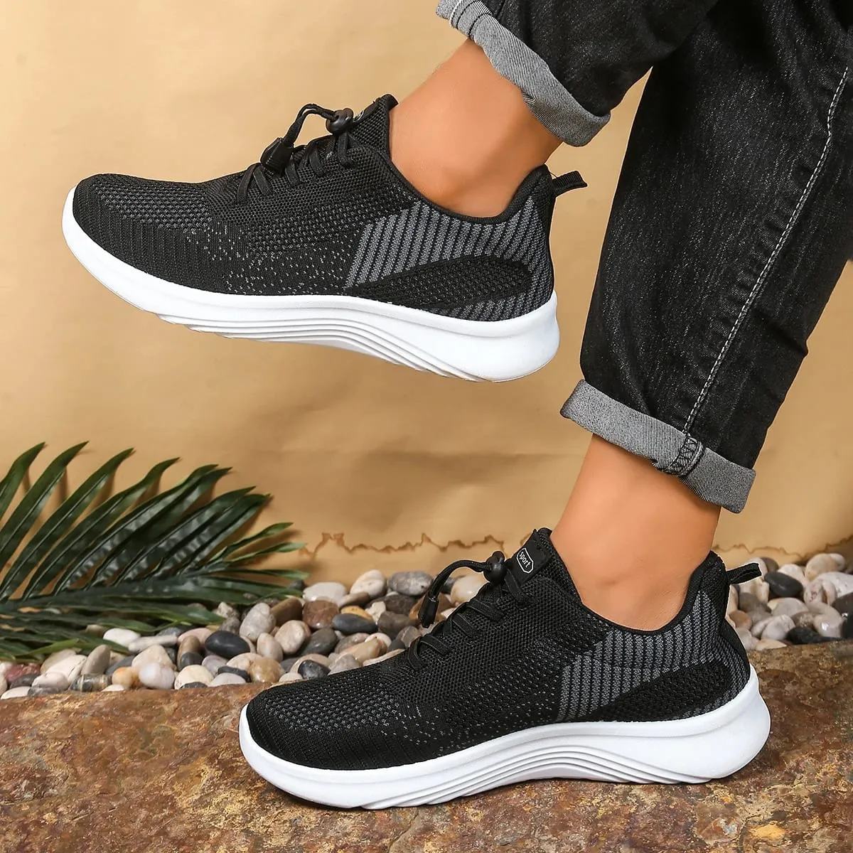 Men's Sports Rubber-Soled Sneakers Solid Color Casual and Fashionable for Daily Commuting Outfits