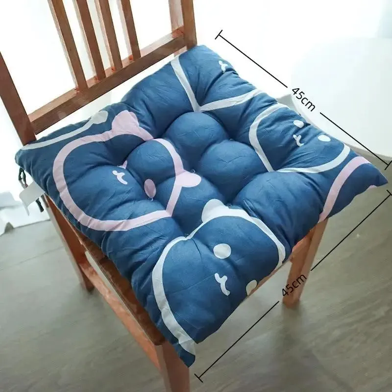 Square Soft Thick Padded Seat Cushion Non-slip Cute Cartoon Prints with Fixed Ties for Office Home Dining Chairs