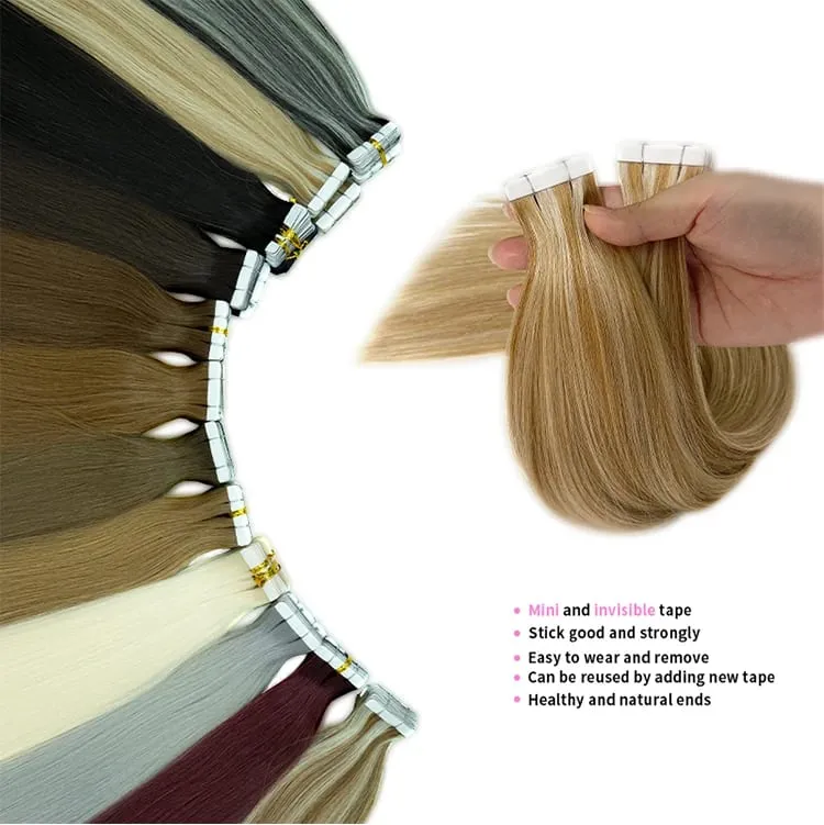 Tape-In Human Hair Extensions Different Colors Straight Hair 18-30 Inch Double Sided Adhesive Remy Hair