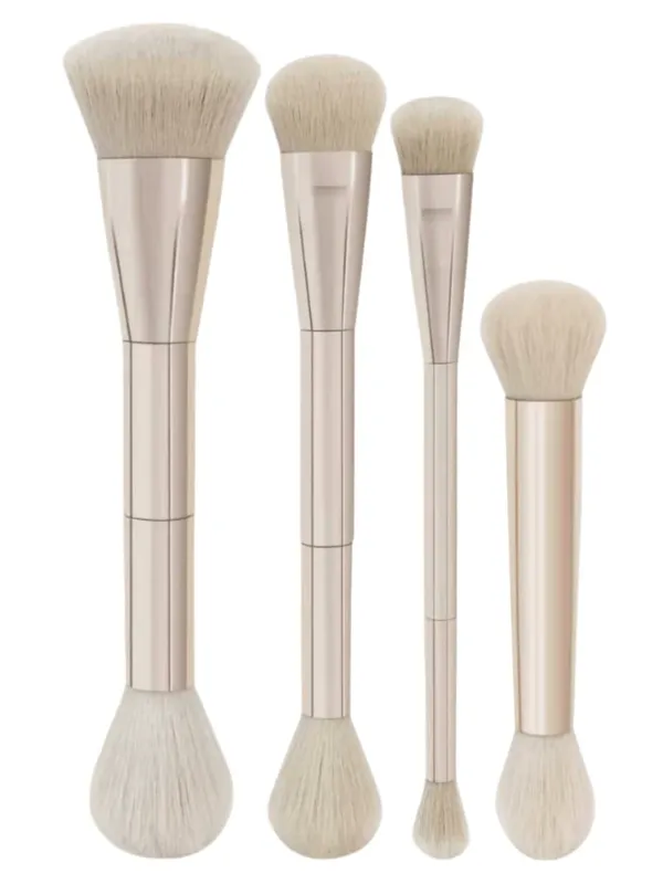5-Piece Professional Makeup Tool Set for the Face Dual-Ended Multifunctional Makeup Brushes in Rose Gold Including a Dual-Ended Facial Makeup Brush Set Featuring Angled Tapered Foundation Brush Contour Brush Blush Brush Loose Powder Brush E
