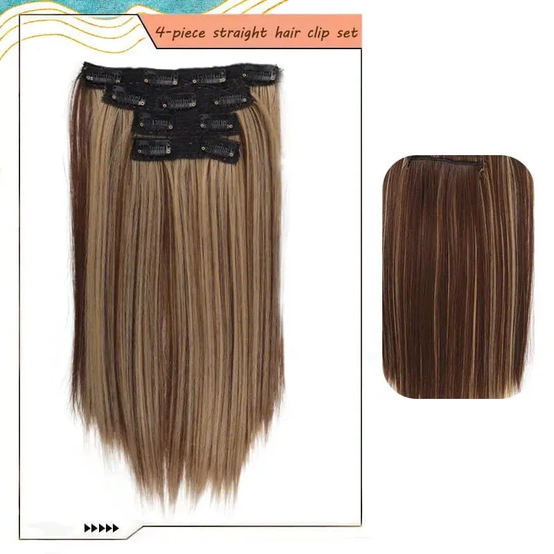 14"Synthetic Thick Clip‑in Hair Extensions 4Pcs Invisible Natural Straight Soft Easy Install For Women Girls Wedding Party Daily