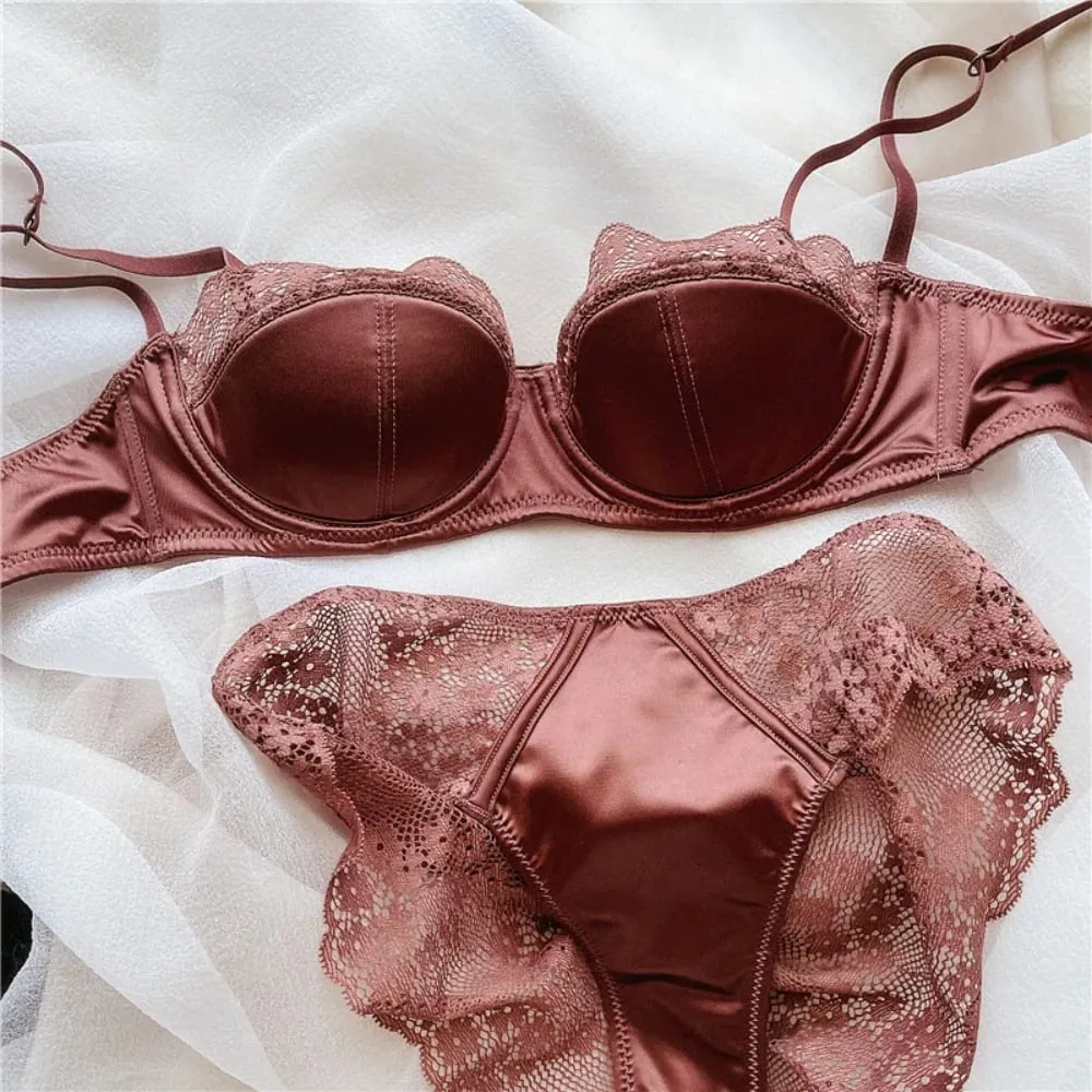 Women Half‑Cup Lace Underwire Bra Set Thin Sexy Minimizer Bra Push Up Anti‑Sag Side Support Hide Armpit Fat Ladies Lingerie S-XL — image 3