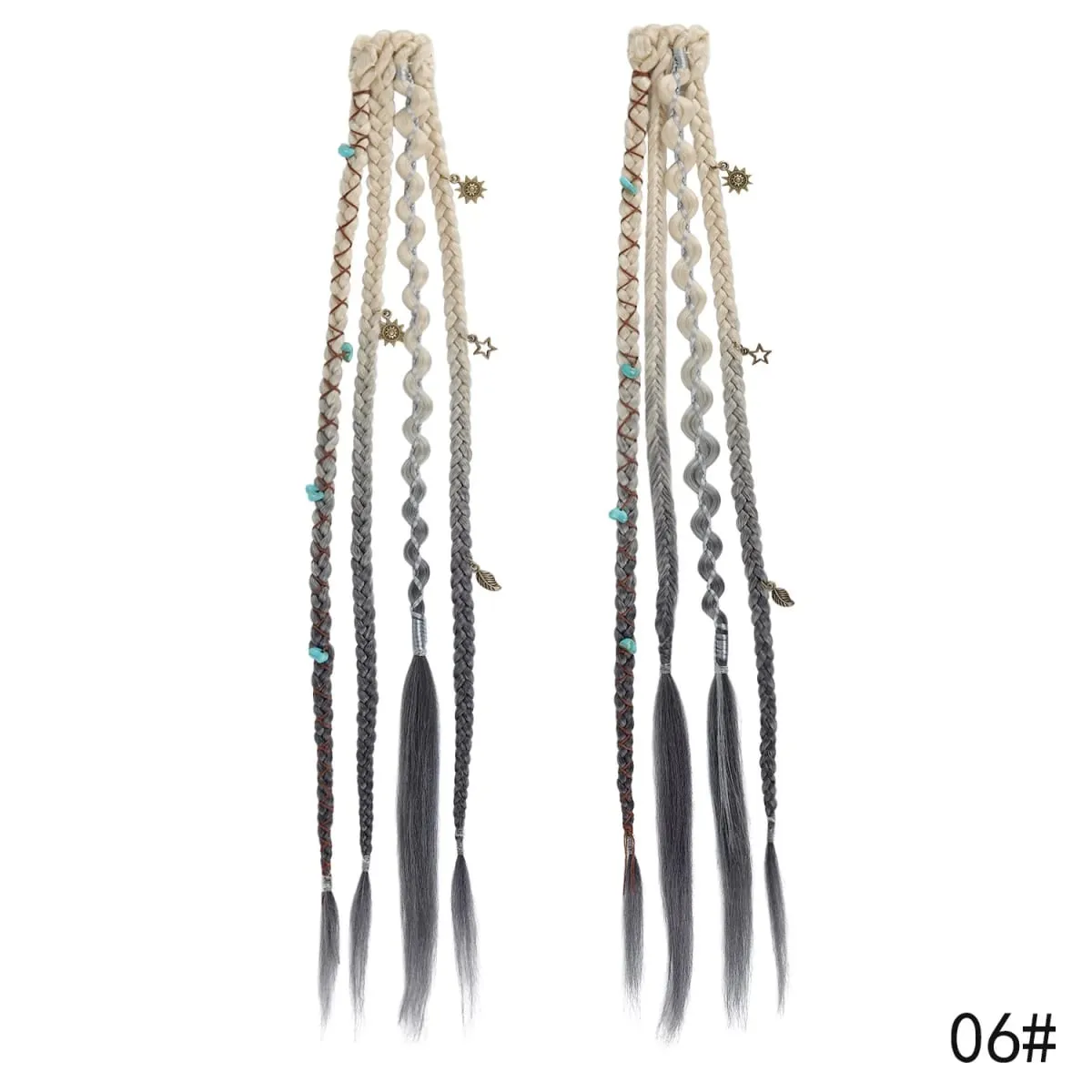 Clip in Braided Hair Extensions for Women Boho Dreadlock Clip in Braids with Beads 2pcs Handmade Synthetic Braided Hairpieces — image 13