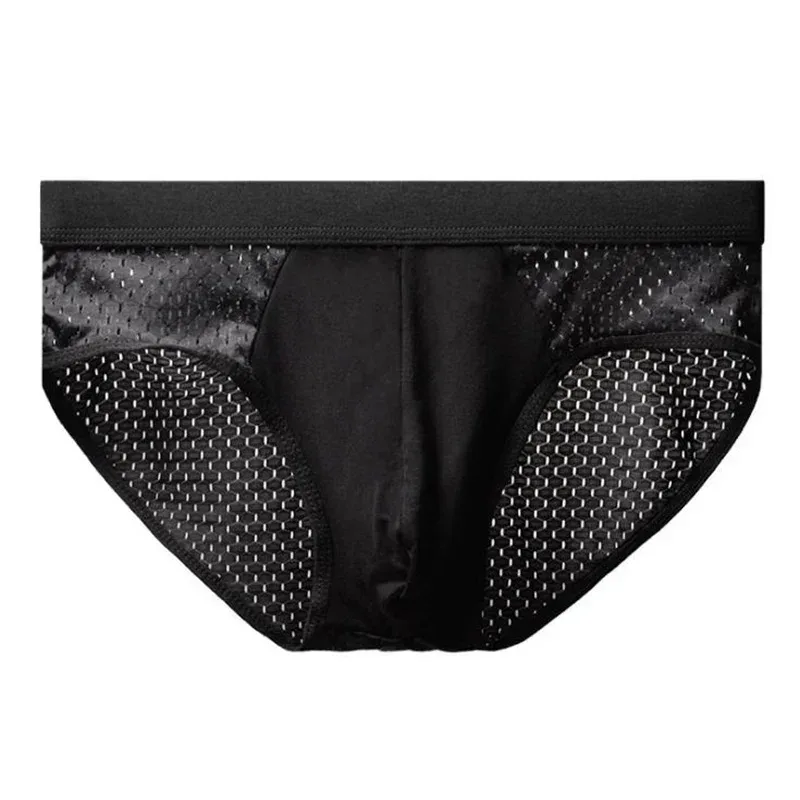 Calzoncillos de seda de hielo para hombre, ropa interior transpirable, fibra de carbono de bambú, ropa interior hueca cómoda antibacteriana, pantalones fríos