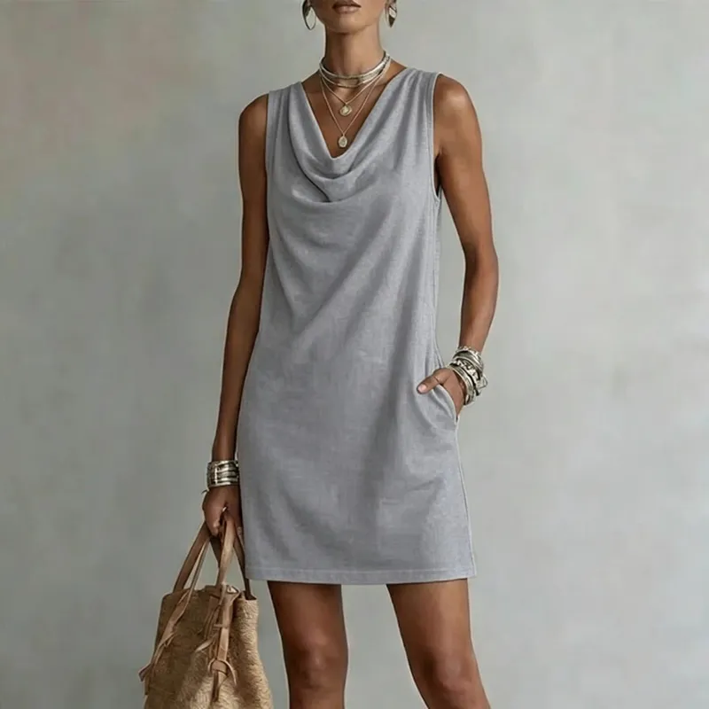 Women Casual Loose V-Neck Sleeveless Pocket Ruffles Dress Spring Summer Vest Tank Midi Dresses — image 6