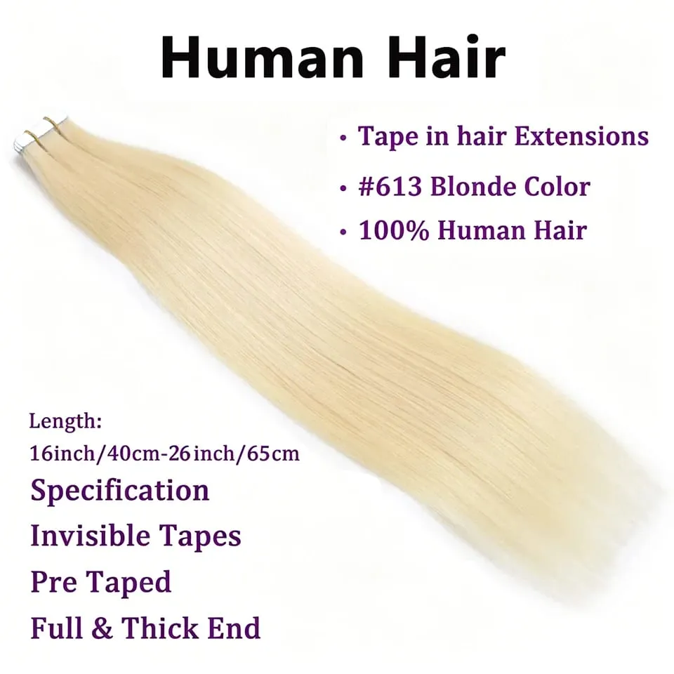 Tape In Human Hair Extensions 613 Straight Invisible Seamless Skin Weft Tape Ins Human Hair Extensions Salon Quality 60pcs