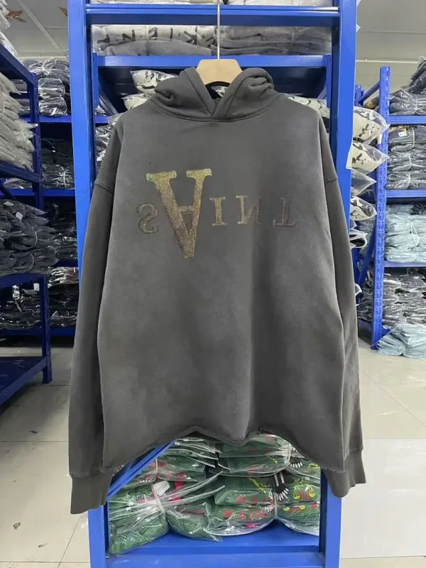 26FW SAINT x Ber B J Co-brand Big Logo Printed Women Men Washed Hooded Sweatshirt Hoodies Vintage Distressed Men Casual Hoodie