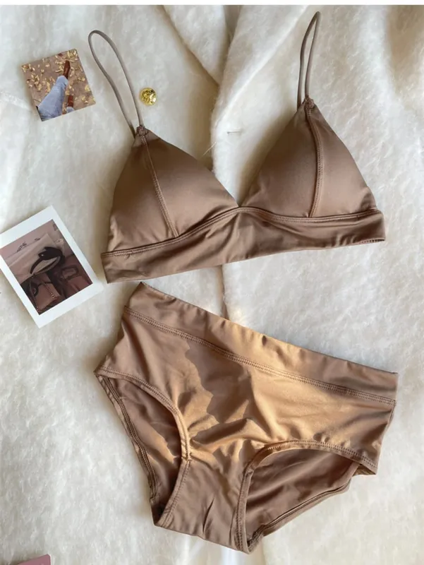 Triangle cup imitation denim thin section underwear female beauty back lingerie gathered to collect breasts comfortable bra set