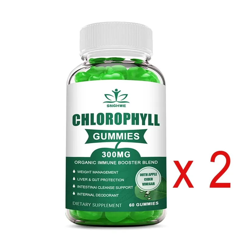 Chlorophyll-Gummis – mit ACV Vitamin D3 C E B12 – natürliches Deodorant, Energie, Stärkung des Immunsystems und Unterstützung der Verdauung, vegan, 60 Bonbons