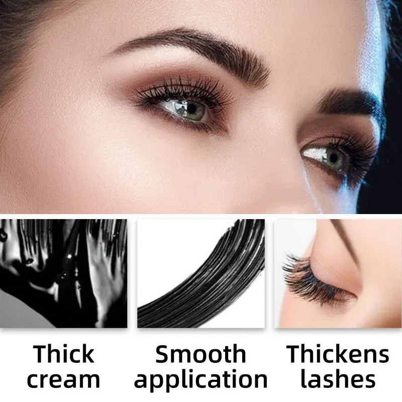Mascara imperméable noir allongeant le recourbement des cils noirs Extension de cils maquillage de beauté Mascara longue tenue Mascara en fibres de soie