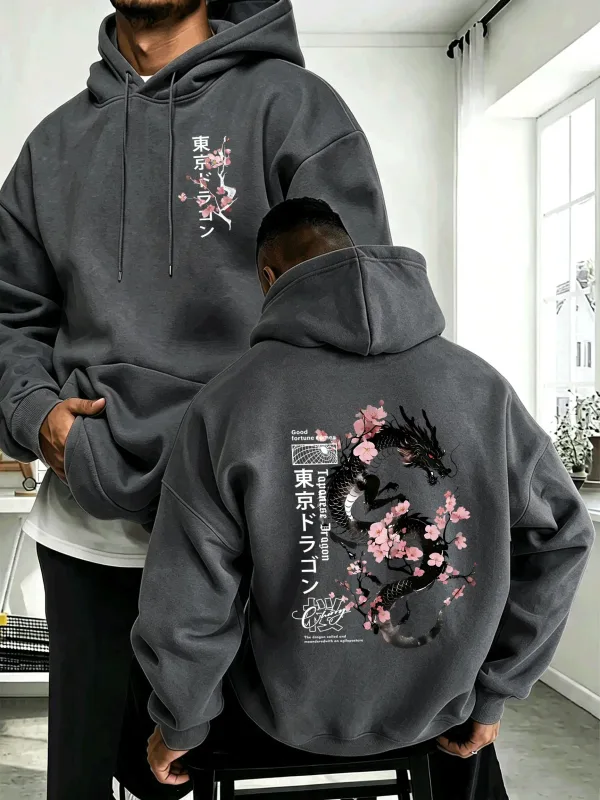 Japanese Tokyo Sword Cherry Blossom Printing Men'S Hoody Autumn Loose Hoodies Casual Fleece Sportswear Comfortable Pullovers