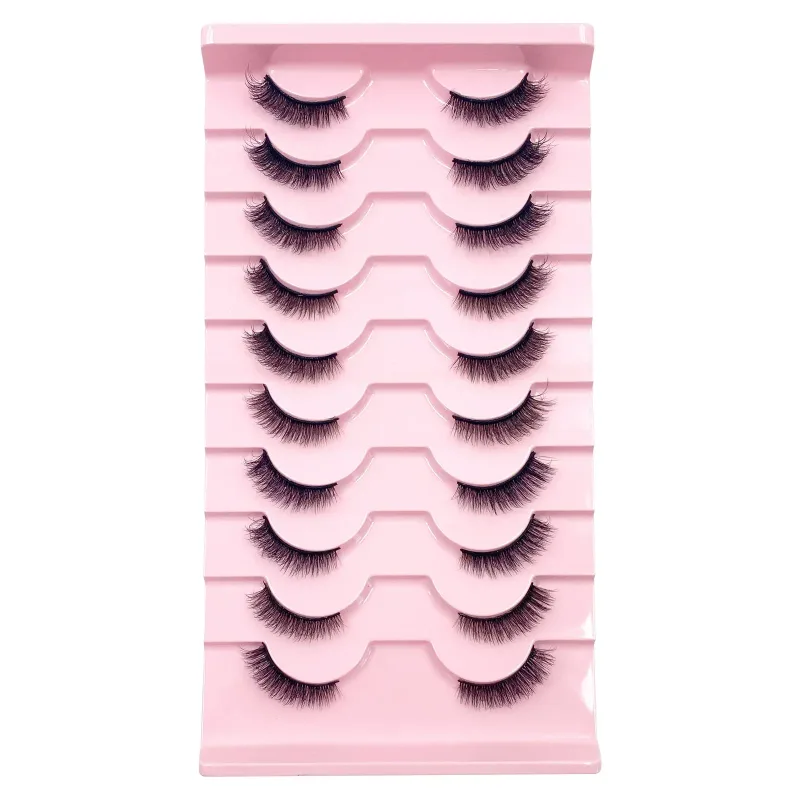 3D Cat Eye Lashes Half Eyelashes 10Pairs Half Lashes Natural Clear Stem False Eyelash Extension Makeup Faux Cils maquiag