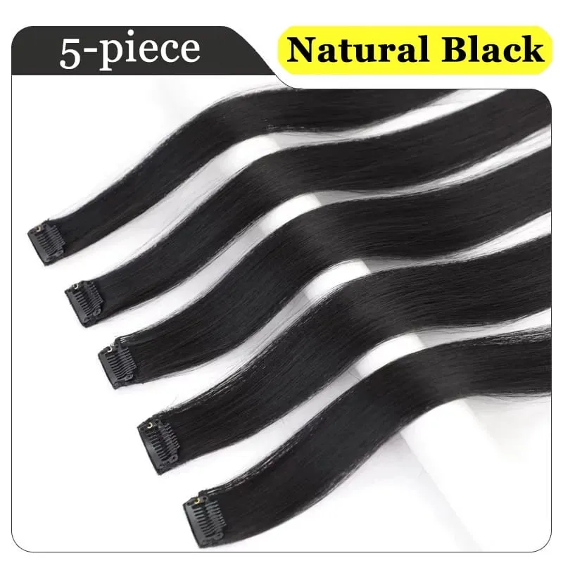5pcs/Set Hair 1Clips Hair Extensions For Women 24Inches Long Straight Synthetic Fiber Wigs Suitable For Daily And Party Occasion