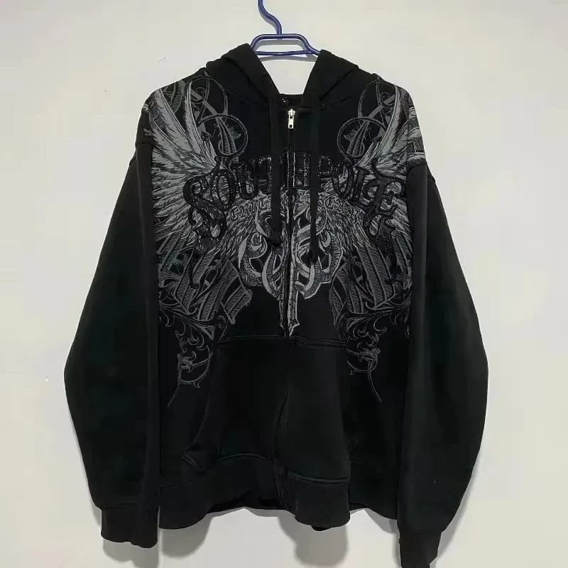 American Retro Rock Gothic Graphic Fur Collar Loose Zipper Sweatshirt Men's Y2K New Harajuku Punk Casual Joker Hoodie Streetwear — image 21