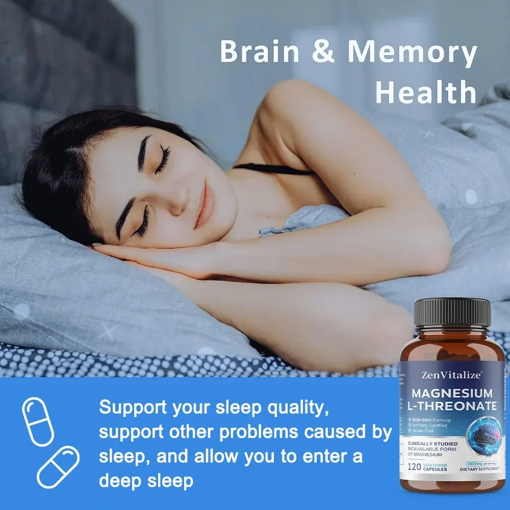 Magnesium L-Threonate Capsules Brain Focus Memory Nerve Health Muscle Strength Sleep Quality & Stress Relief Support