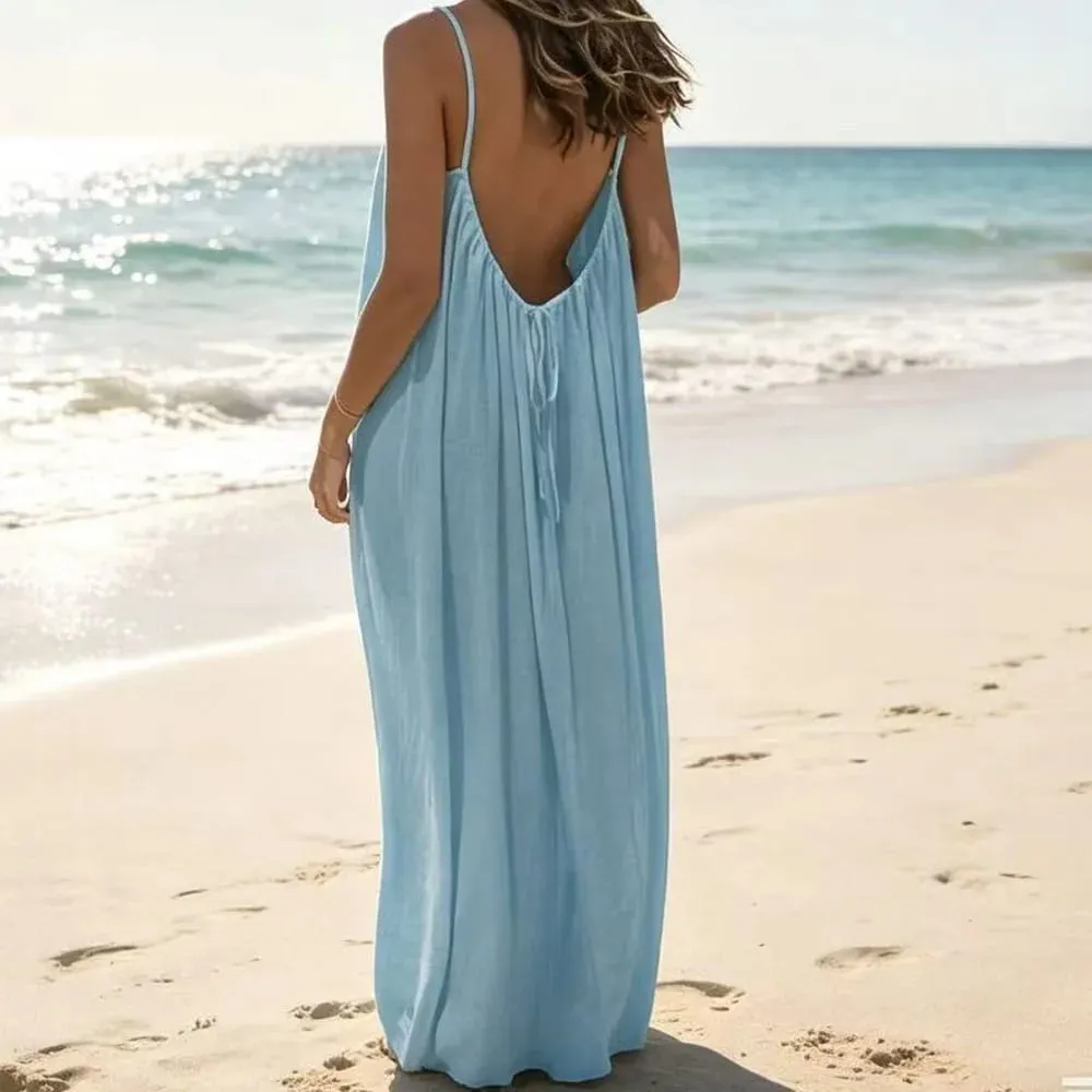 Women Sundress Summer Sexy Backless Loose Slip Beachwear Holiday Long Maxi Party Dresses WXFZ-5188