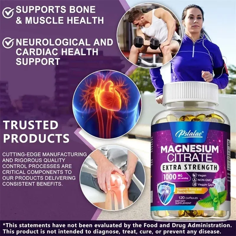 Magnesium Citrate Capsules - High Absorption Magnesium Citrate for Leg Spasms Muscle Bone and Heart Health