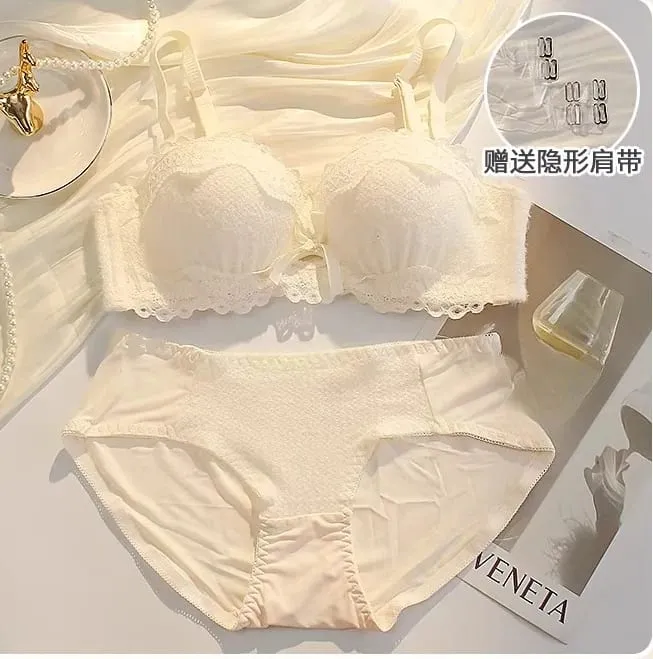Women Strapless Wireless Bra Anti-Slip Half Cup Small Bust Compression Enhancer Anti-Sag Soft Sexy Lingerie Underwear Set
