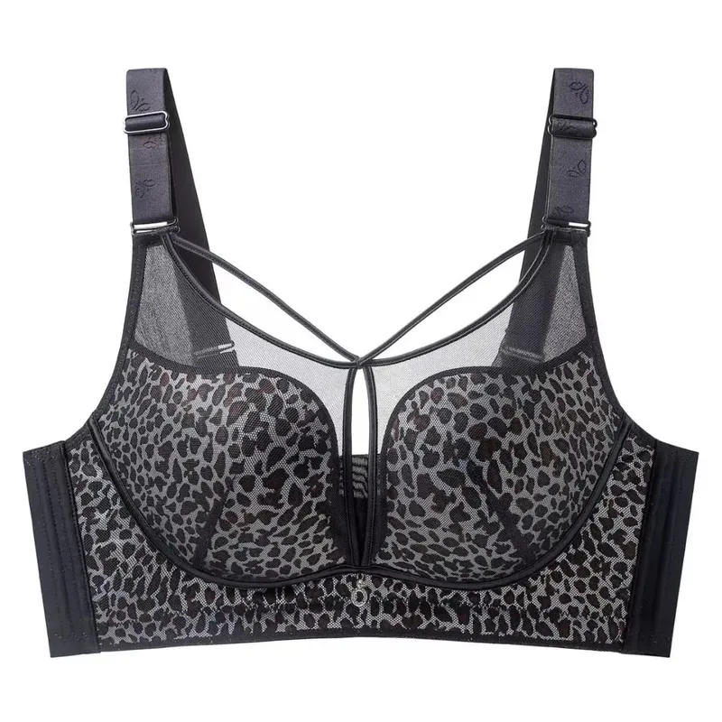 Leopard Print Plus Size Minimizer Bra Wireless Adjustable Gathered Anti-Sagging Supportive Brassiere for Large Bust Women — image 5